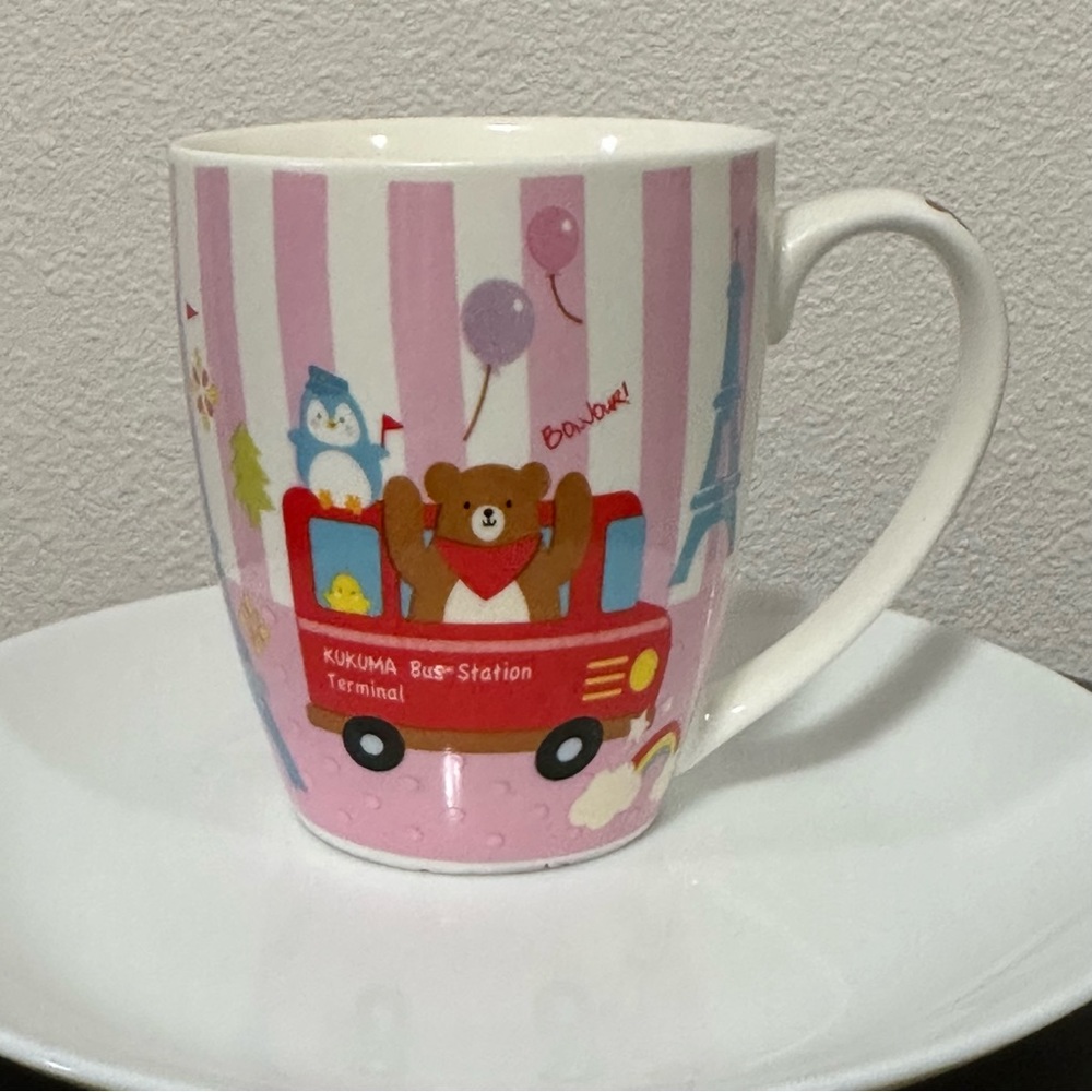 Kukuma bon voyage pink mug stripes bear eiffel tower